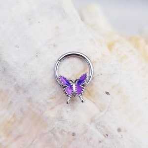 16G Purple butterfly Hinged Segment Ring Septum Ring 8 10mm