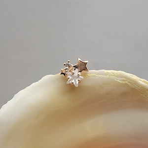 16G Star cluster rose gold labret with clear CZ gems cartilage monroe internally threaded