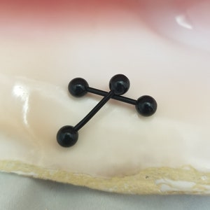 PAIR of Black 14G flexible tongue or nipple retainer with ball ends