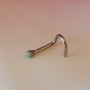 18G Nose screw simulated green opal nostril jewelry