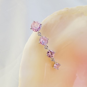 Dangle round pink cascading gem belly button ring
