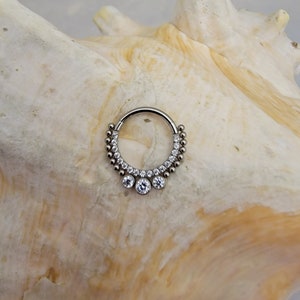 16G G23 Titanium 3 gem Clear CZ Hinged Segment Ring Septum Ring - 8mm or 10mm