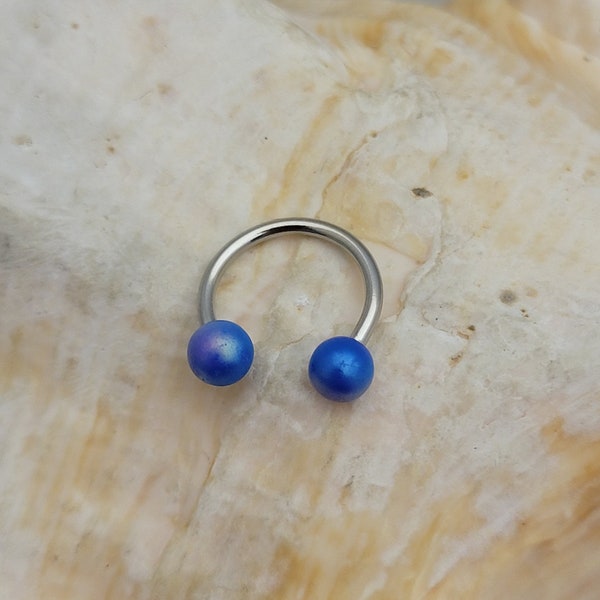 16G Blue matte finish pearlized balls Stainless steel horseshoe circular barbell 10mm with 4mm