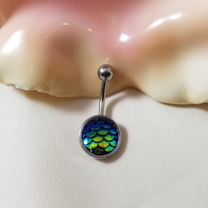 14G Mermaid scales belly ring stainless steel