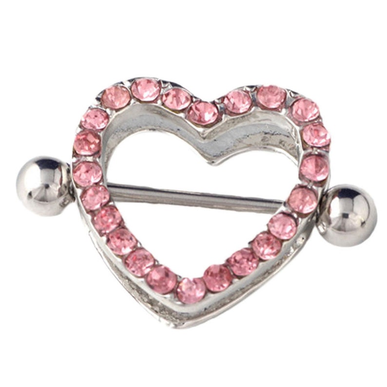 Pair of 14G Blue Clear or Pink CZ Lined Heart Shaped Nipple Etsy