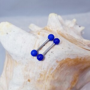 14G Matte or glossy royal blue arylic tongue barbell with ball ends - Single piece