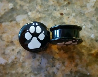 Pair paw print screw fit acrylic plugs 12mm to 25mm