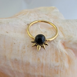 16G Gold Plated Onyx and Spike Captive Bead Ring Charm septum, cartilage jewelry 10 12mm