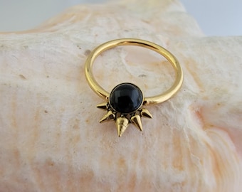 16G Gold Plated Onyx and Spike Captive Bead Ring Charm septum, cartilage jewelry 10 12mm