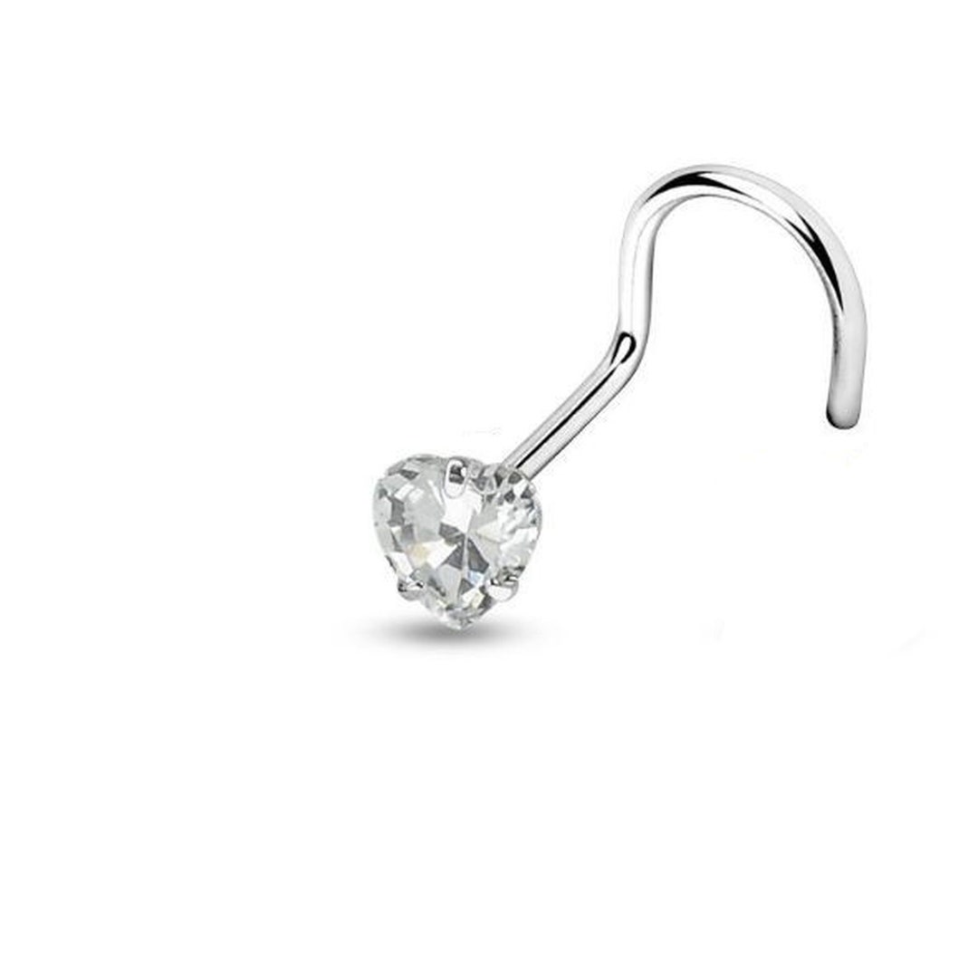 20G Heart Nose Screw Prong Set Clear Gem Nostril Jewelry - Etsy