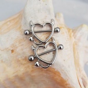 14G Devil Heart Surgical Steel Nipple Shield piercing jewelry