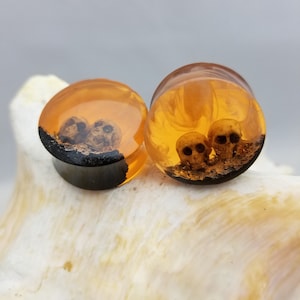 Pair of resin and skull plugs double flare saddle style gauges