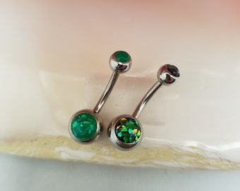 14G Green imitation opal surgical steel belly ring 10mm (3/8) for standard piercings