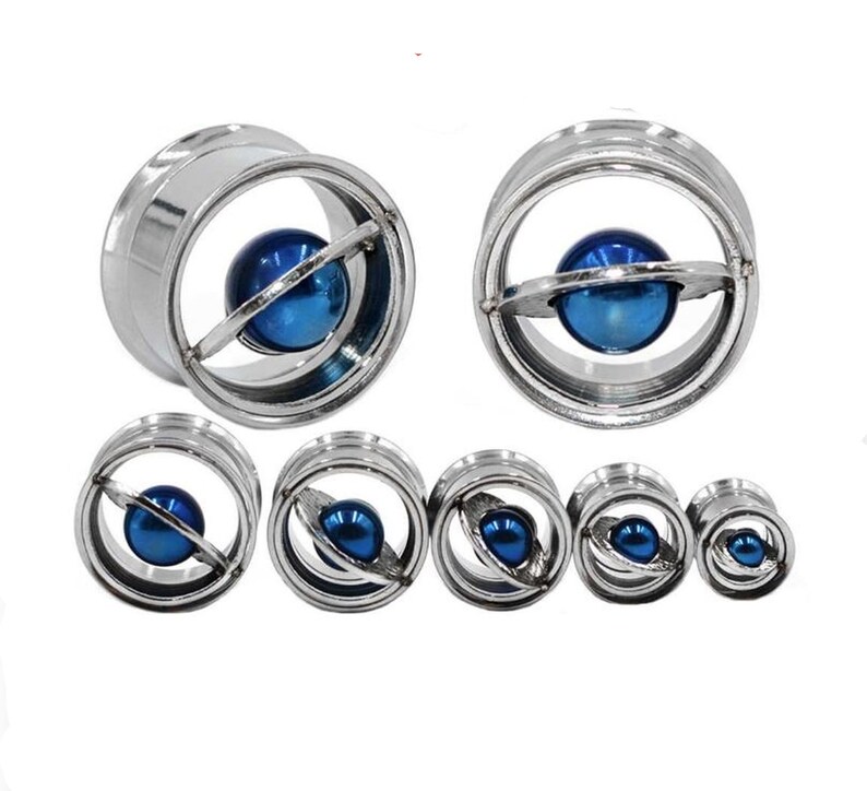 Pair Planet Surgical Steel Screw Fit Tunnels Gauges Saturn