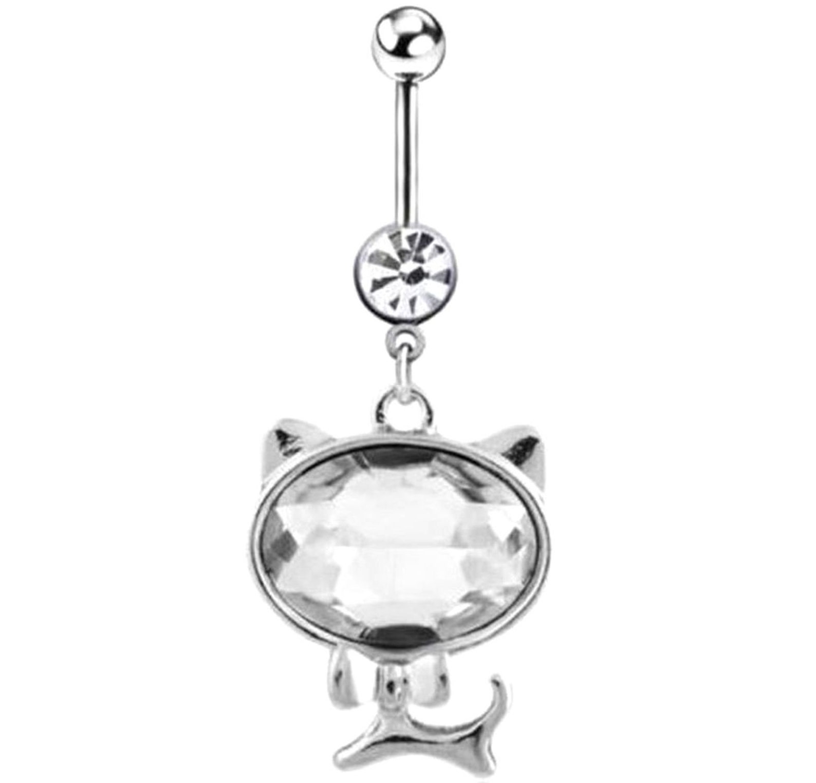Kitty cat belly ring dangle navel piercing 14G clear CZ gem Etsy