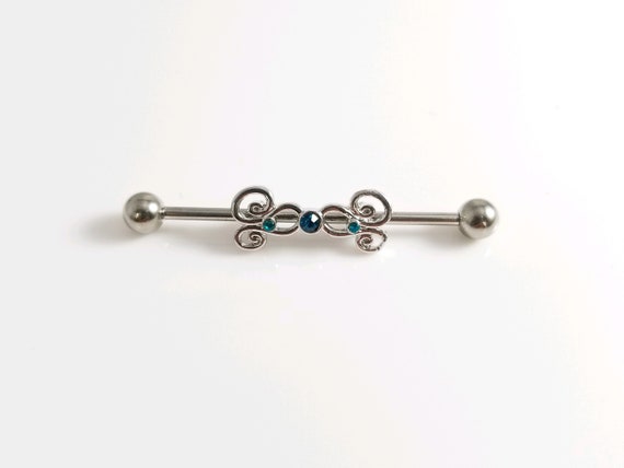 Triple Turquoise with Filigree Industrial Barbell Scaffold Piercing 14g 1.5/"