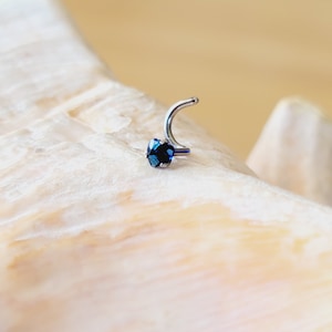 18G Dark Blue heart nose screw prong set gem nostril jewelry