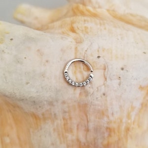 16G Clear CZ gem lined half circle seamless ring for septum, tragus, daith and other cartilage piercings