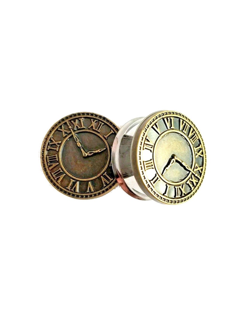 PAIR of Clock Face Stainless Steel and Resin Plugs Gauge Etsy