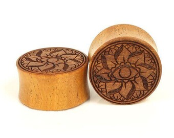 Inspiration Dezigns Lotus Flower Hand Carved Organic Sawo Wood Saddle Fit Plugs Sold as a Pair 