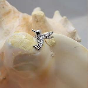 16G Hummingbird labret with clear CZ gems stainless steel cartilage monroe internally threaded