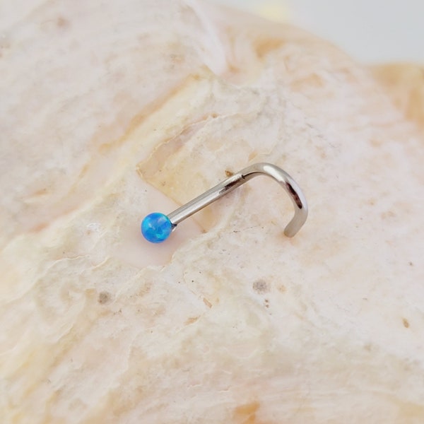 18G Nose screw simulated blue opal nostril jewelry