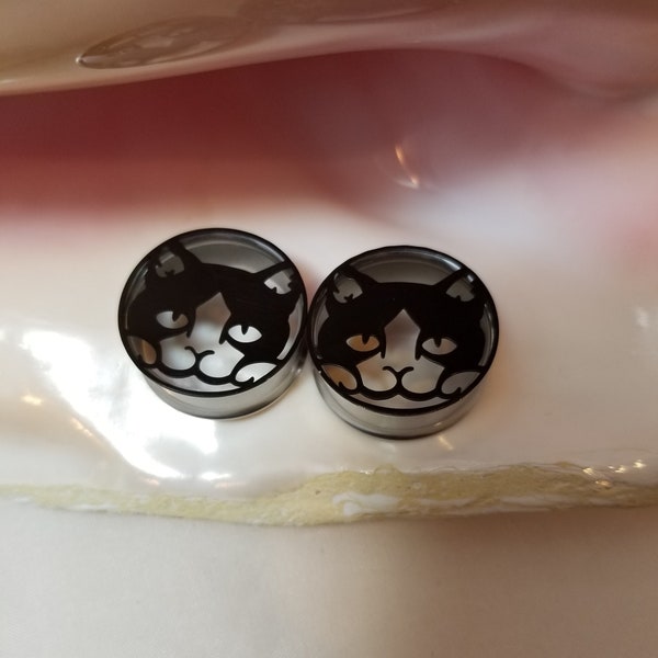 Pair Kitty Cats Surgical Steel Double Flare Tunnels Gauges