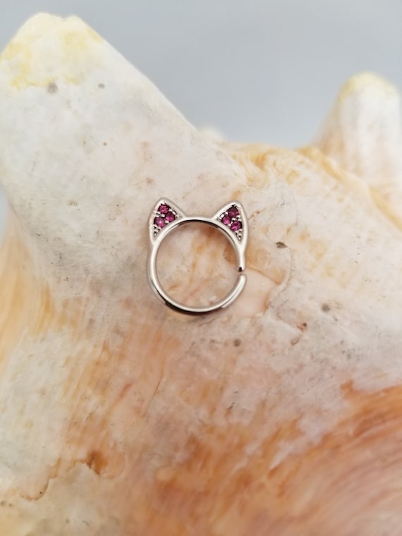18G Stainless Steel Cat With Pink CZ Gems Seamless Ring for Tragus Daith and Other Cartilage Piercings Etsy