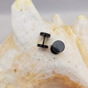 16G Pair of black stainless steel fake gauges plugs looks like 2G or 00G