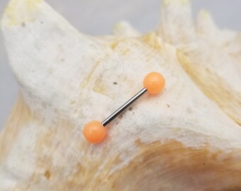 14G Glossy orange peach arylic tongue barbell with ball ends - Single piece