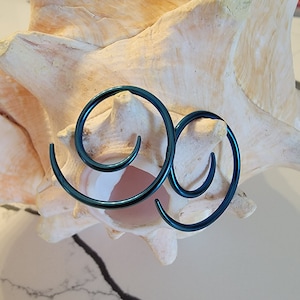 Pair Blue Anodized Titanium over Stainless Steel Spiral Tapers