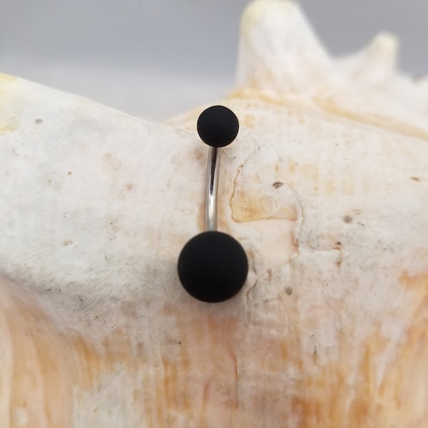 14G Black double ball belly navel ring