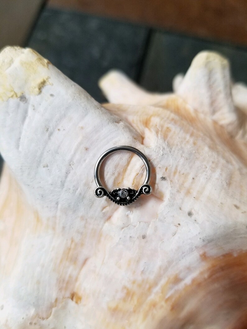 16G Ornate Captive Bead Ring/septum Ring With Clear Round CZ - Etsy