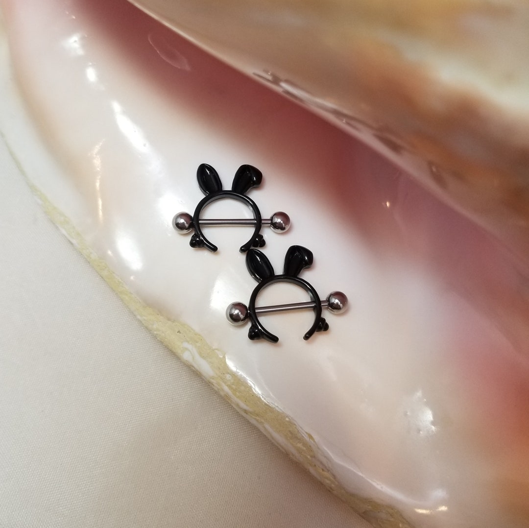 Piercing A Rabbit 14G Black Bunny Rabbit Stainless Steel Nipple Shield Piercing Jewelry ...