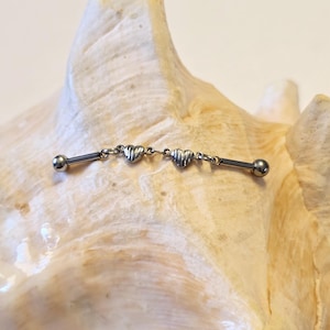 14G double heart industrial barbell flexible design with ball ends
