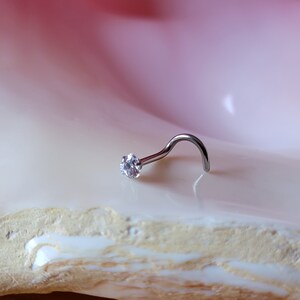 18G Heart nose screw prong set clear gem nostril jewelry