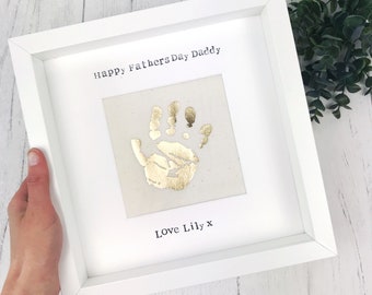 First Fathers Day Baby Handprint Frame - Daddy Gift - Gold Handprint