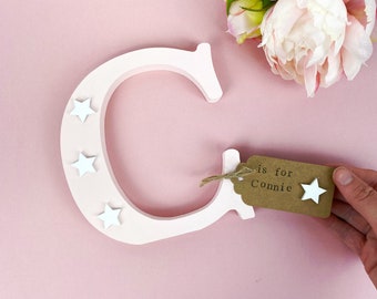 Personalised Wooden Letter- Girls Room Decor- Pink Star Design- New Baby Gift - Christening Gift - Nursery Decor