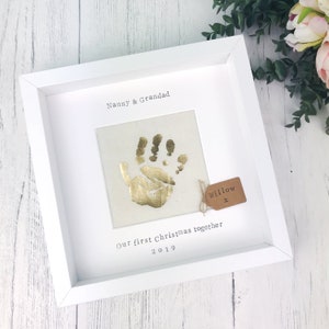 Nanny and Grandad Gift - New baby gift - Gold Handprint Personalised Grandparent Frame - handprint keepsake