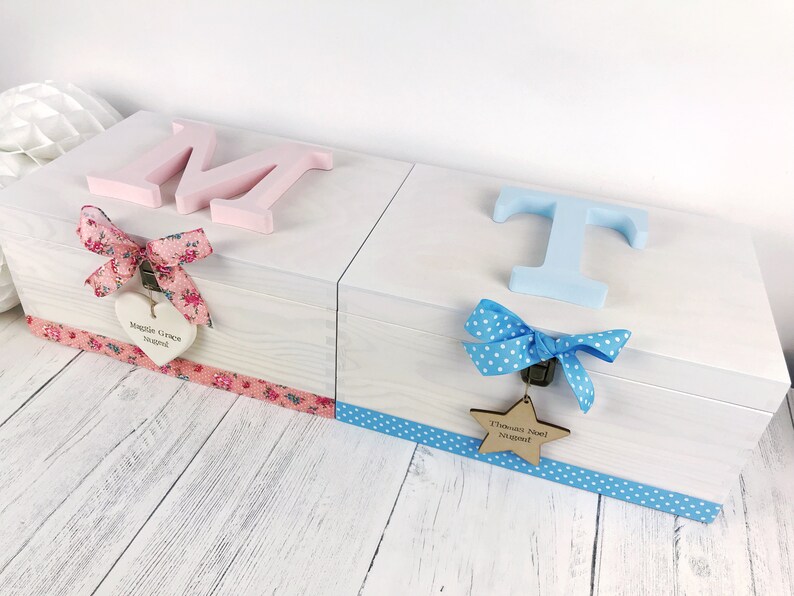 Twin Memory Boxes Baby Keepsake Box Personalised Twin Gift Etsy UK