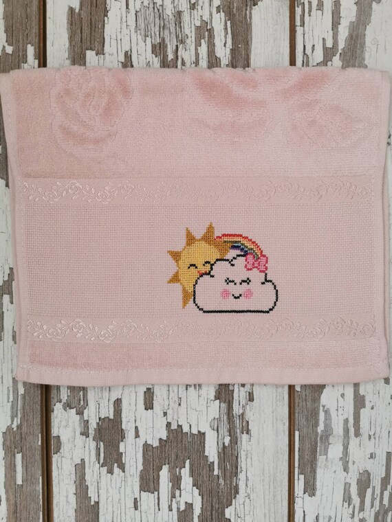 Sun Cloud Rainbow Cross Stitch Towel kitchen Towel 100