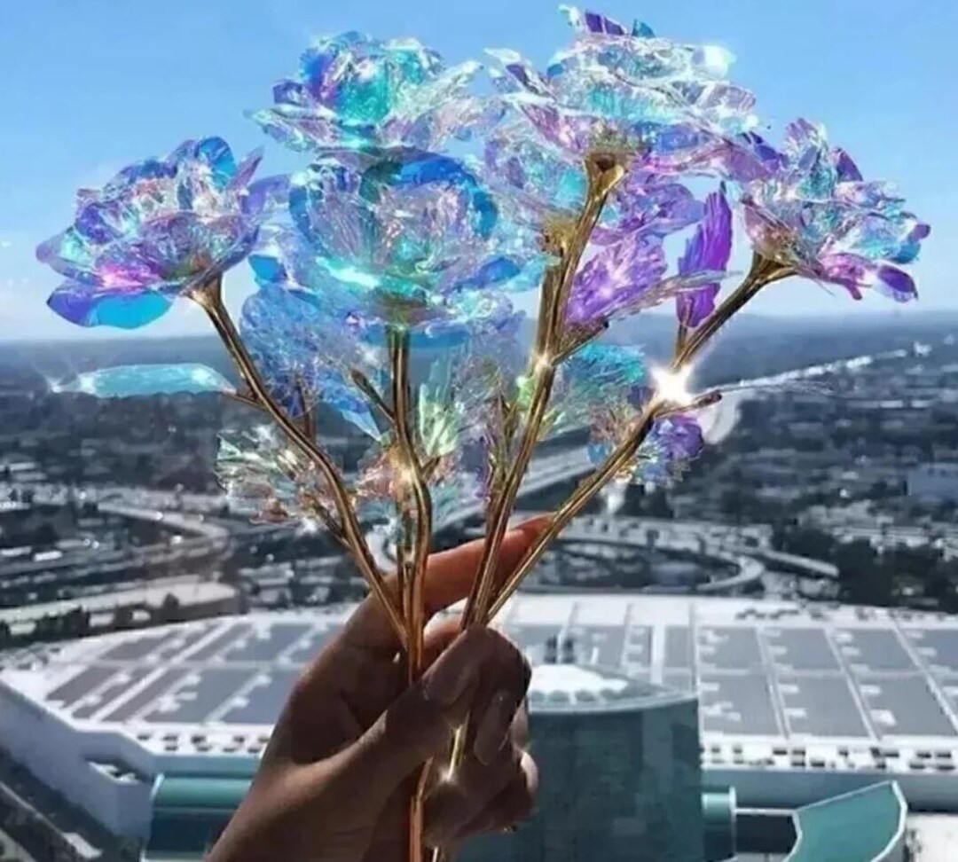 Holographic Acrylic Rose - 25cm Iridescent Artificial Flower, Unique ...
