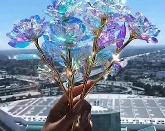 Holographic Acrylic Rose - 25cm Iridescent Artificial Flower, Unique Gift, Home Decor, Forever Rose Ornament,Shimmering Desk Decoration