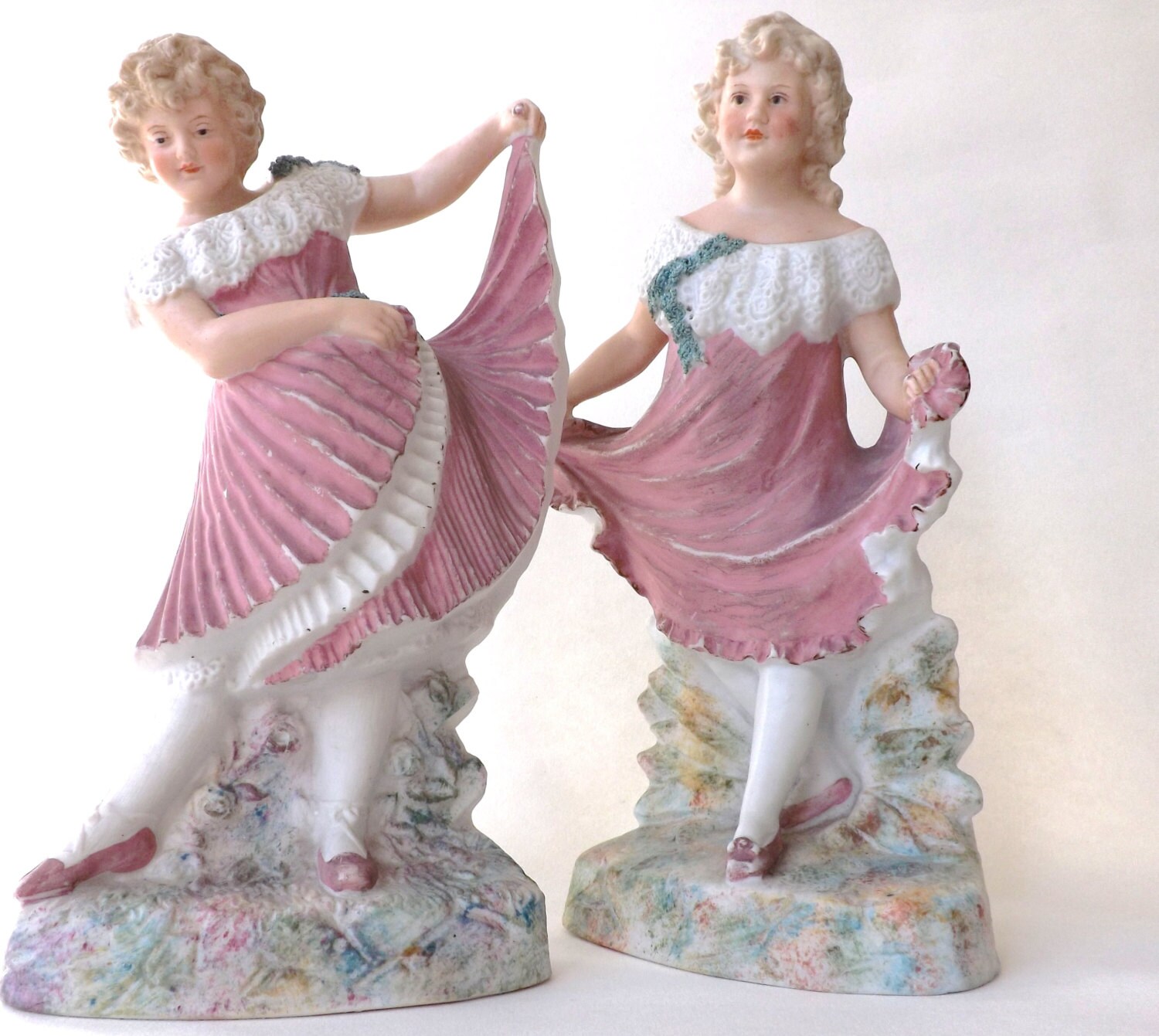 Antique Figurines Pair Dancing Girls 2 Bisque Porcelain Etsy