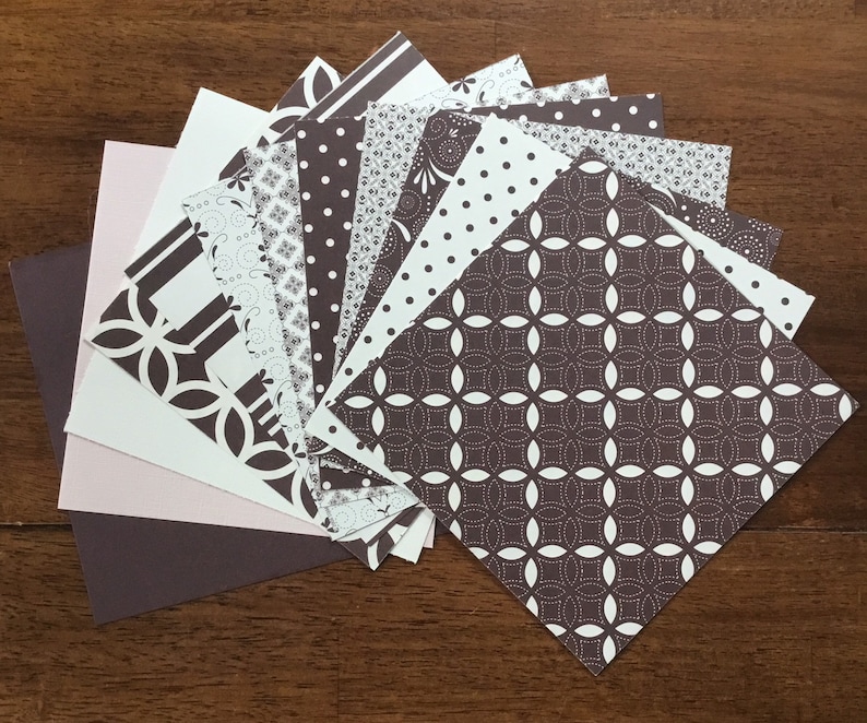 12 piece assorted paper 6x6 Stampin Up paper Au Chocolate combo pack card stock double sided pattern solids