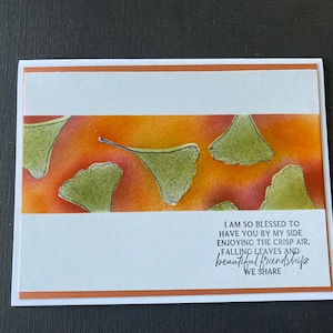 Friendship grateful greeting card, handmade, autumn, thanksgiving, ginko leaves, blank one of a kind card by Mamaguccis