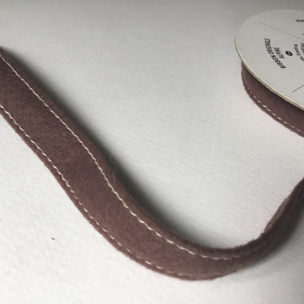 Stampin Up ribbon, Alpine, Chocolate Chip, felt stitched ribbon, 5/8" wide, 1 yard