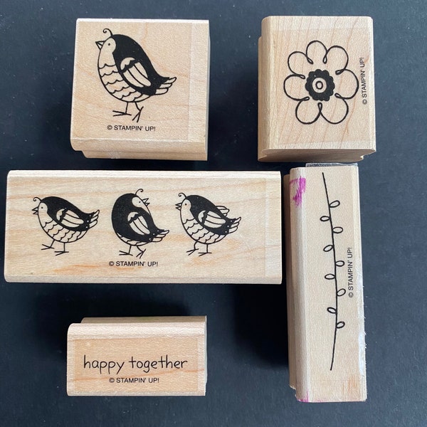 Quail stamps, Stampin Up Happy Together stamp set wood mounts, Flower, birds, card making, scrapbooking, journaling