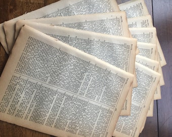 vintage ephemera, aged dictionary paper pages, 20 pieces, 10" x 7", for collage, mixed media or other artwork, shabby, grunge