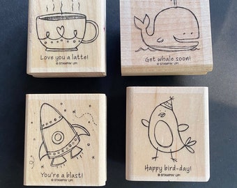 Stampin Up  Pun Fun stamp set, rocket, whale, coffee cup, bird day for card making,  sold individually